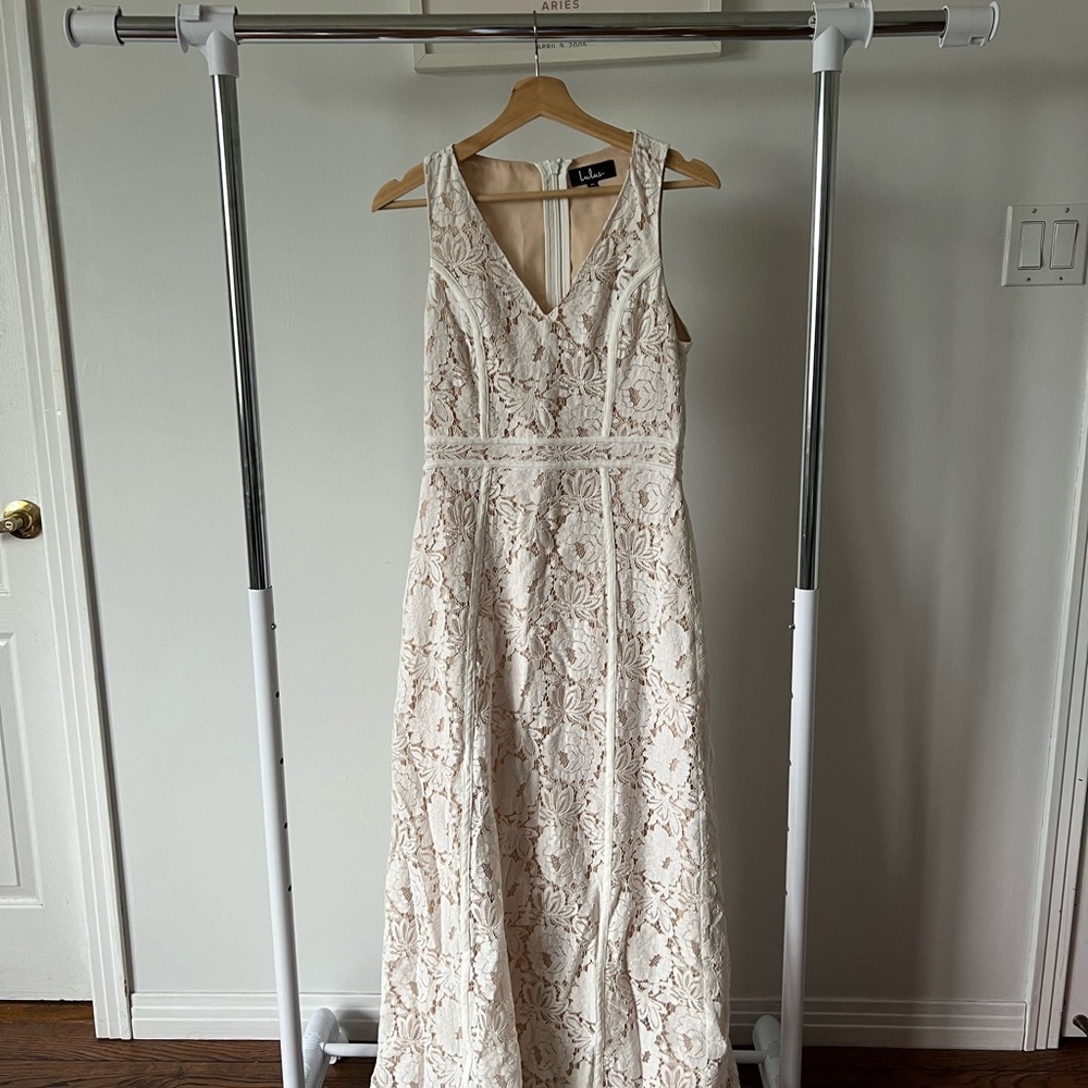 Lulu's Cream Maxi Sundress with V-Neck